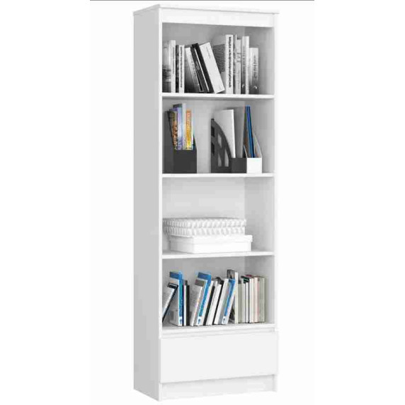 Regál so zásuvkou a 4 policami 60 x 180 x 35 cm AKORD R60 1SZ 4P CLP - biely