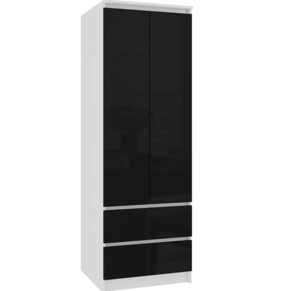 Dulap cu 2 sertare STAR S60 - alb/negru lucios 