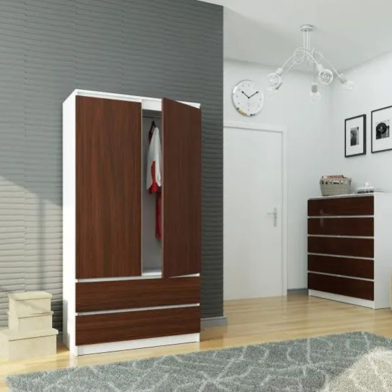 Dulap cu 2 uși și 2 sertare - 90 cm - alb/wenge - AKORD