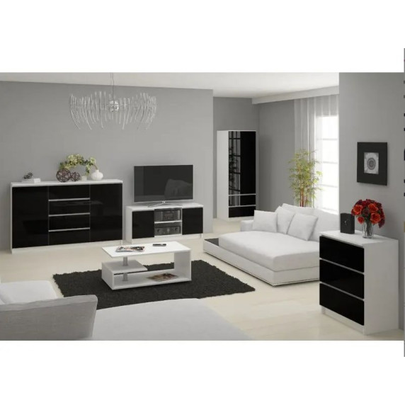 Dulap cu 2 sertare STAR S60 - alb/negru lucios 