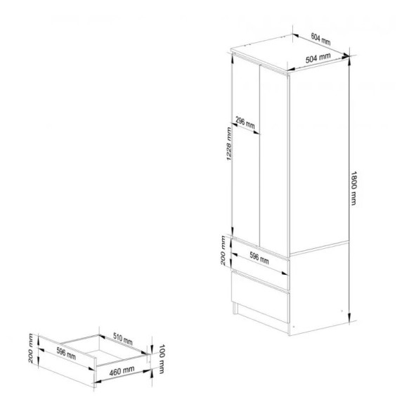 Dulap cu 2 sertare - STAR S60  - alb/ Sonoma