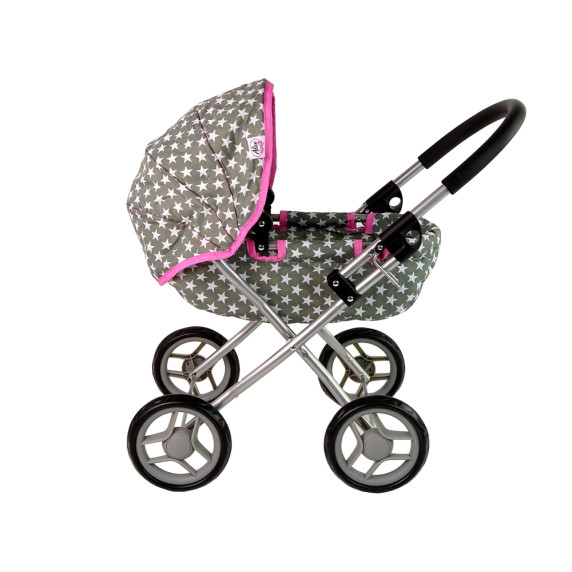 Játék babakocsi ALICA Pink Star - Rózsaszín/szürke csillagos