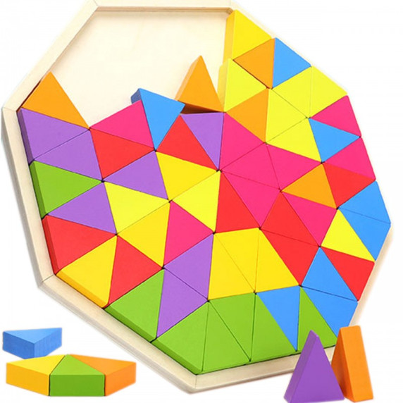 Puzzle logic Montessori cu triunghiuri din lemn - Inlea4Fun TRIANGLE