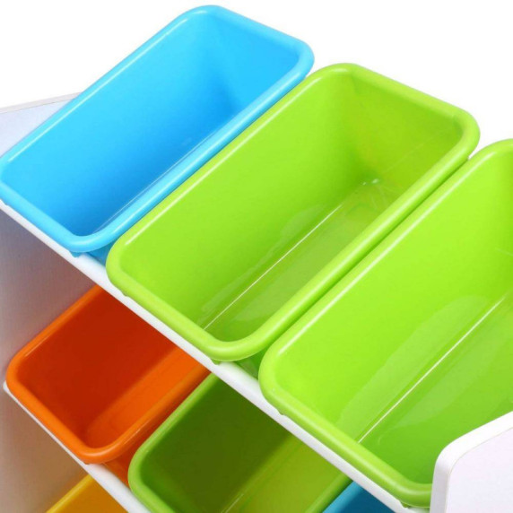 Játéktároló állvány műanyag rekesszel - multicolor