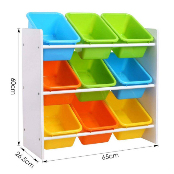 Játéktároló állvány műanyag rekesszel - multicolor