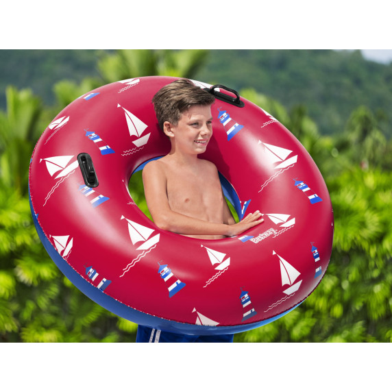 Colac gonflabil - 119 cm Bestway 36353 - roșu/barcă cu pânză