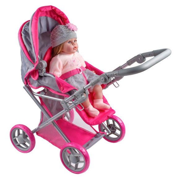 Cărucior de jucărie 2în 1 - Baby Mix Elsa - gri-roz