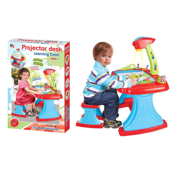 Masă cu proiector și scaun pentru copii - Baby Mix + accesorii 93 buc - albastru