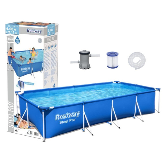 Medence papírszűrős vízforgatóval 400x211x81 cm BESTWAY 56424 Steel Pro
