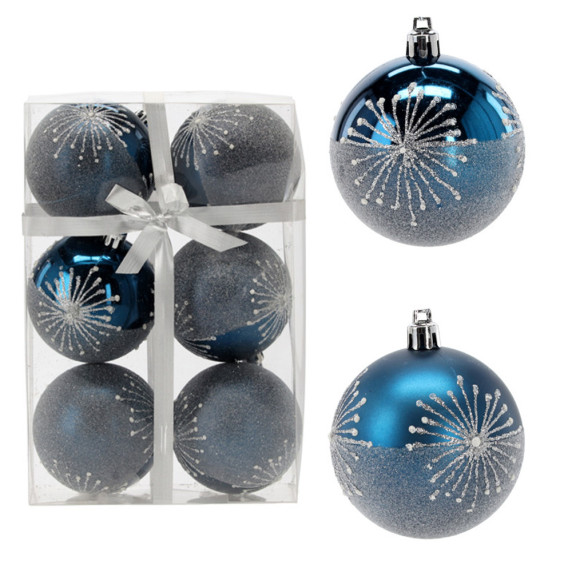 Set globuri de Crăciun - 6 buc, 7 cm - fulg de zăpadă, albastru închis