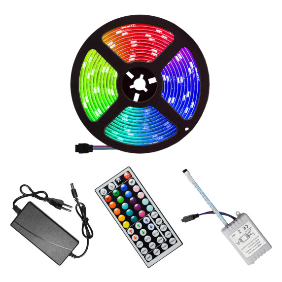 LED pás RGB 5 m + diaľkový ovládač, zdroj Aga MR8044