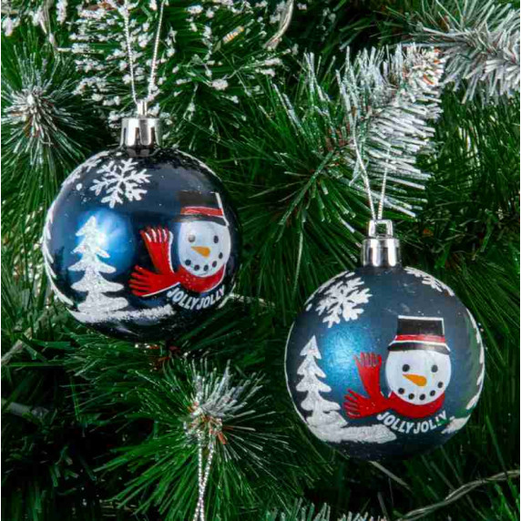 Karácsonyfa dísz szett 8 darab gömb 6 cm - Sötétkék hóemberes