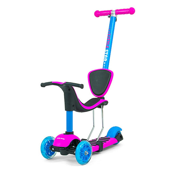 Roller tolókarral 2az1-ben Milly Mally Little Star - rózsaszín/kék