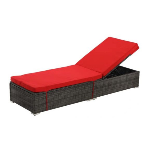 Záhradné ratanové lehátko GARDEN LINE Relax 198 x 65 x 30,5 cm - červené