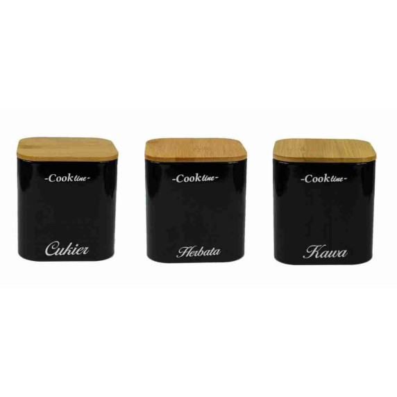 Cutie pentru pâine cu capac din bambus + cutie pentru ceai, cafea, zahăr - Cook Line RAFANO - negru