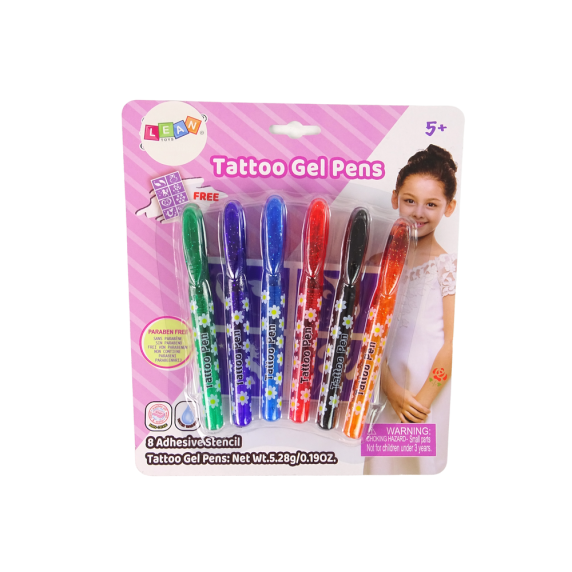 Tatuaj cu sclipici, pixuri gel cu sclipici și șablon - Inlea4Fun TATTOO GEL PENS