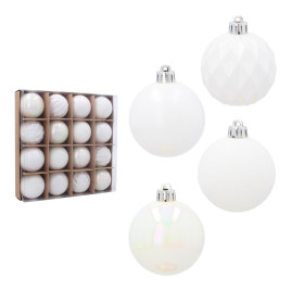 Karácsonyfa dísz szett 16 darab 6 cm - fehér - 