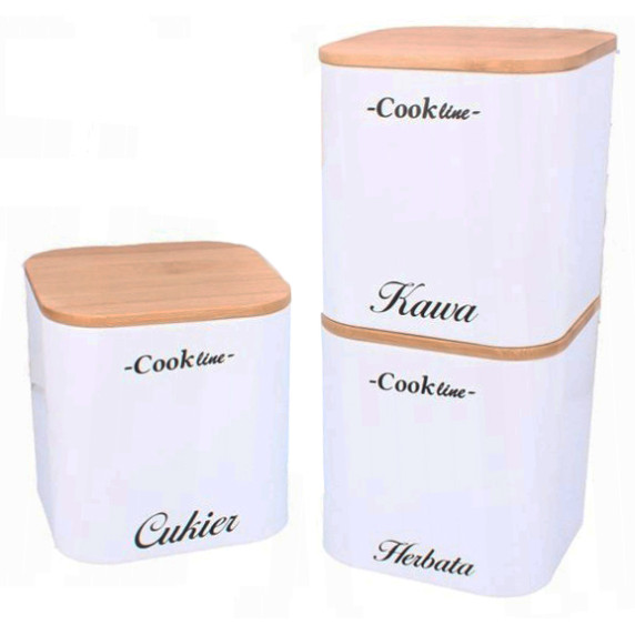 Set cutii depozitare din metal - 3 buc - zahăr, cafea, ceai - Cook Line - alb