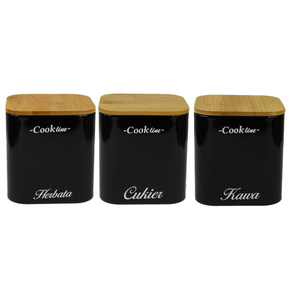 Konyhai fém tároló doboz cukor, kávé, tea Cook Line - Fekete