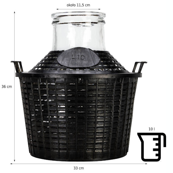 Üveg demizson 10 l -széles üvegszáj