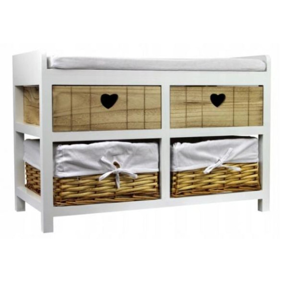 Comodă cu sertare, coș rattan și suprafață de șezut 34x69x47 cm - maro