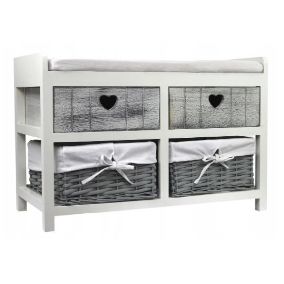 Comodă cu sertare, coș rattan și suprafață de șezut 34x69x47 cm - gri