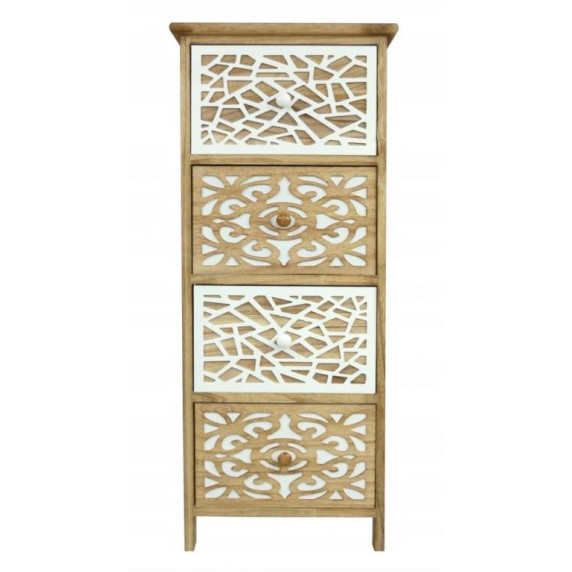 Komoda so 4 zásuvkami 36x28x88 cm Shabby Chic KAMA - bielo-hnedá 