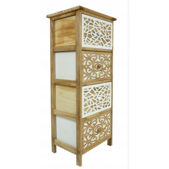 Komoda so 4 zásuvkami 36x28x88 cm Shabby Chic KAMA - bielo-hnedá 
