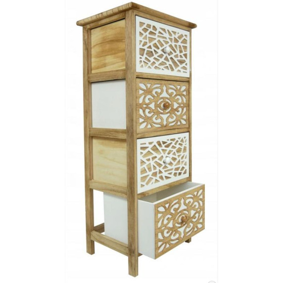 Komoda so 4 zásuvkami 36x28x88 cm Shabby Chic KAMA - bielo-hnedá 