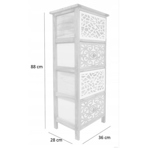 Komoda so 4 zásuvkami 36x28x88 cm Shabby Chic KAMA - bielo-hnedá 