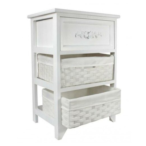 Fiókos komód 2 rattan kosárral 40x29x58 cm VINTAGE - fehér