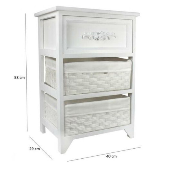 Fiókos komód 2 rattan kosárral 40x29x58 cm VINTAGE - fehér