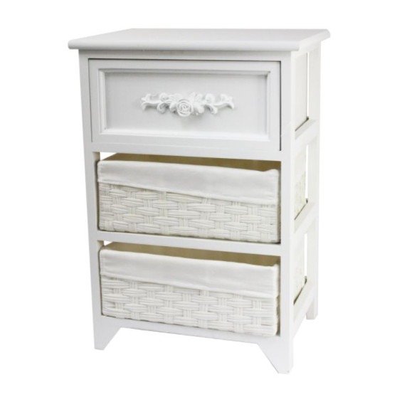 Fiókos komód 2 rattan kosárral 40x29x58 cm VINTAGE - fehér