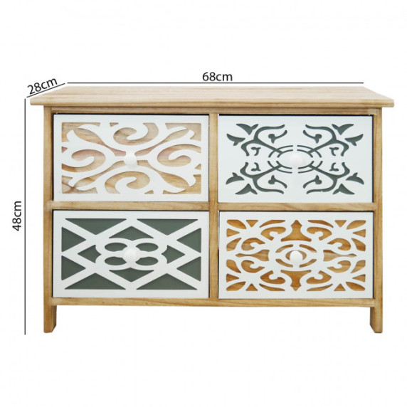 Komoda so 4 zásuvkami 68 x 28 x 48 cm Shabby Chic Olga - bielo-hnedá