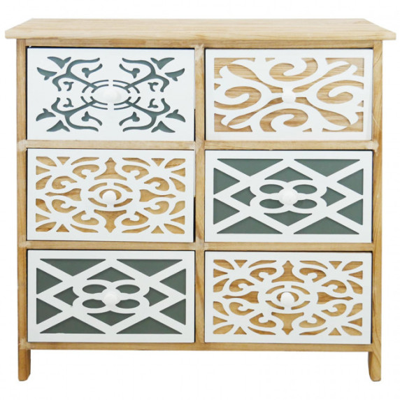Komód 6 fiókos 68 x 28 x 68 cm Shabby Chic Olga - barna