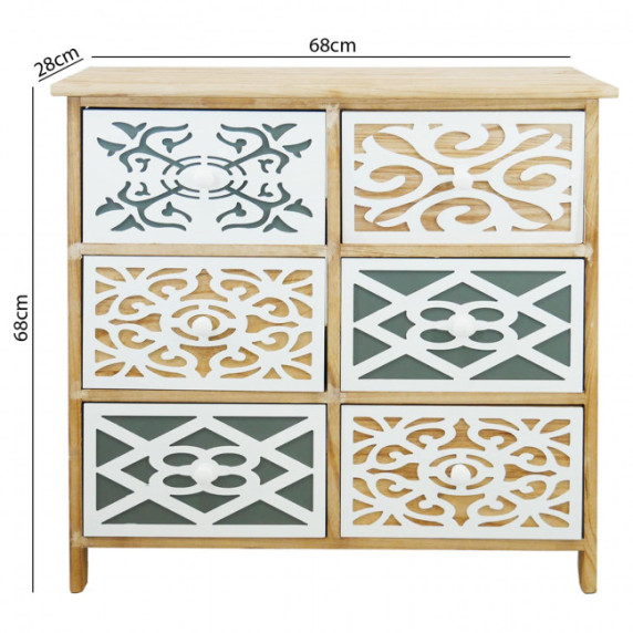 Komód 6 fiókos 68 x 28 x 68 cm Shabby Chic Olga - barna