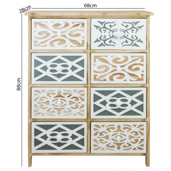 Komoda s 8 zásuvkami 68 x 28 x 88 cm Shabby Chic Olga - hnedá