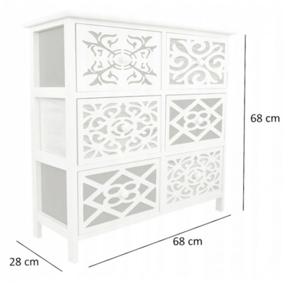 Komoda so 6 zásuvkami 68 x 28 x 68 cm Shabby Chic Emily - biela