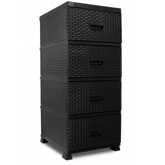 Rattan hatású komód 4 fiókos 38x45x90 cm InGarden - Fekete