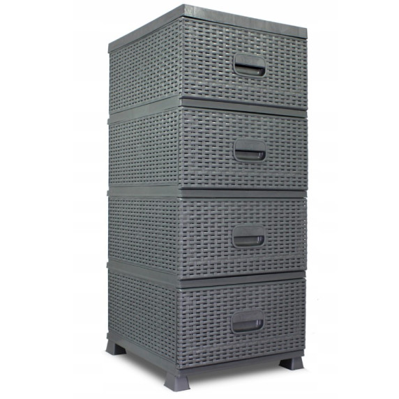 Rattan hatású komód 4 fiókos 38x45x90 cm InGarden - Szürke
