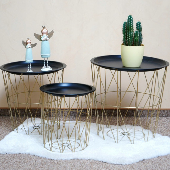 Konferenčný stolík set Inlea4Home 9176/9183/9190 - zlatý/čierny
