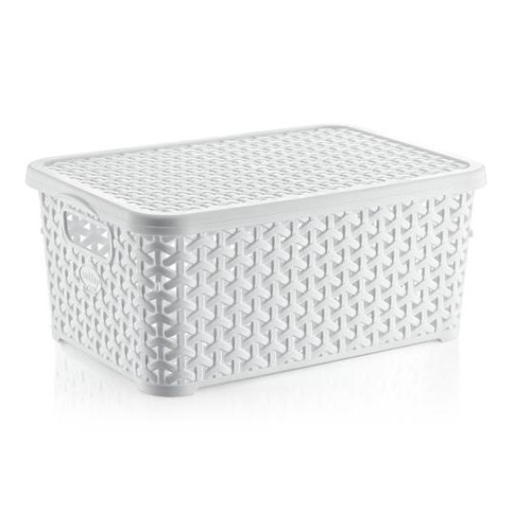 Rattan hatású tároló tetővel 10L Inlea4Home - fehér