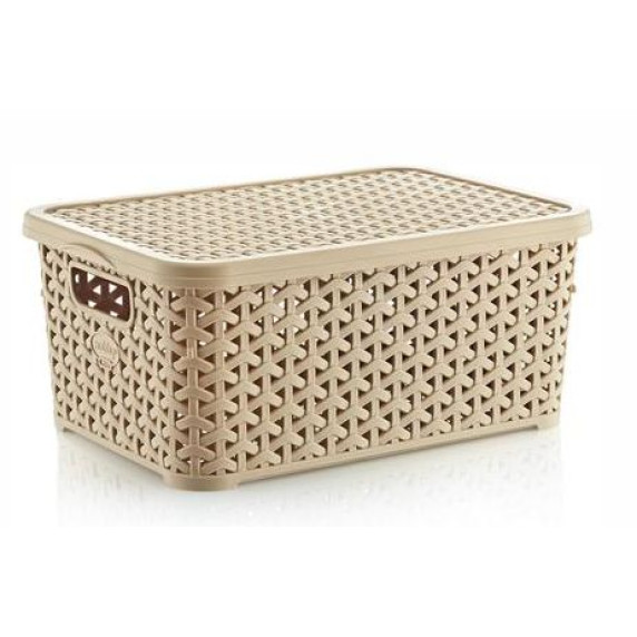 Rattan hatású tároló tetővel 10 L Inlea4Home - bézs