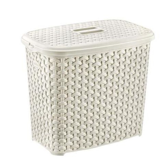 Mosószertartó tetővel rattan hatású 6 L Inlea4Home - fehér