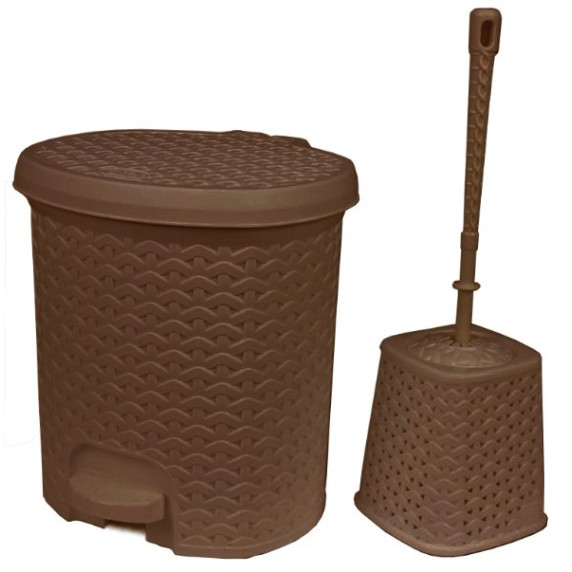 Rattan hatású pedálos szemetes, 5,5 l és WC kefe Inlea4Home - barna