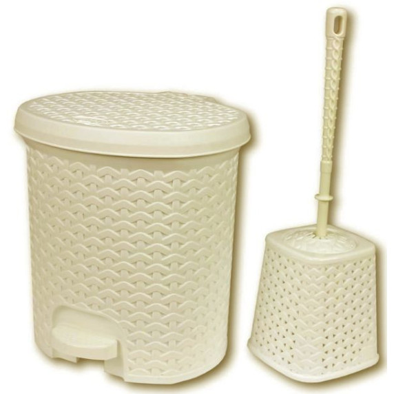 Rattan hatású pedálos szemetes, 5,5 l és WC kefe Inlea4Home - bézs