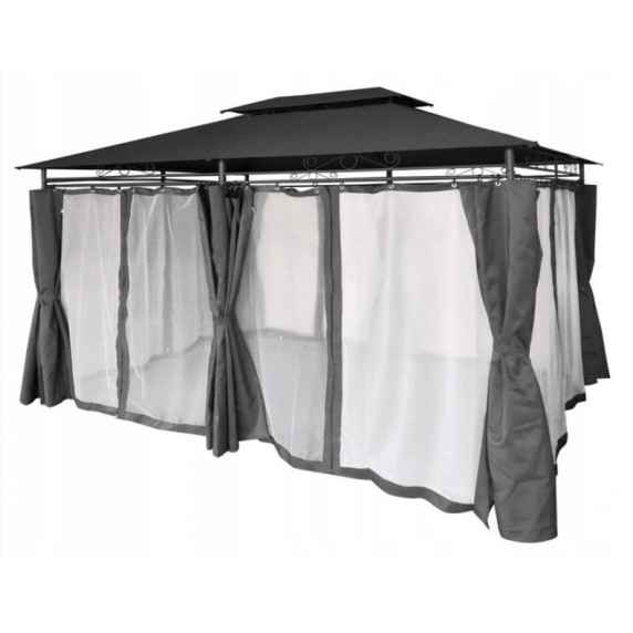 Kerti pavilon függönnyel  TUN0389 3 x 4 m - szürke