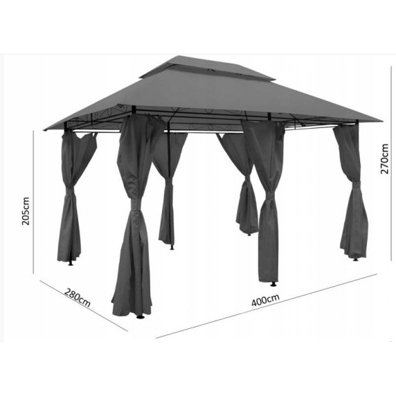 Kerti pavilon függönnyel  TUN0389 3 x 4 m - szürke