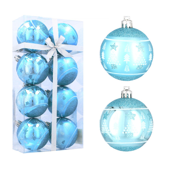 Karácsonyfa dísz szett 8 darab gömb 6 cm Inlea4Fun - Kék/fenyőfa-csillag