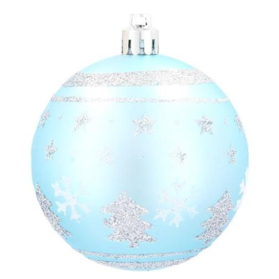 Karácsonyfa dísz szett 6 darab gömb 7 cm Inlea4Fun - Kék/fenyőfa-csillag